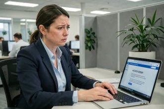 Employée hospitalière bloquée devant un message d'erreur d'accès à la messagerie CHU Montpellier espace agent sur son ordinateur