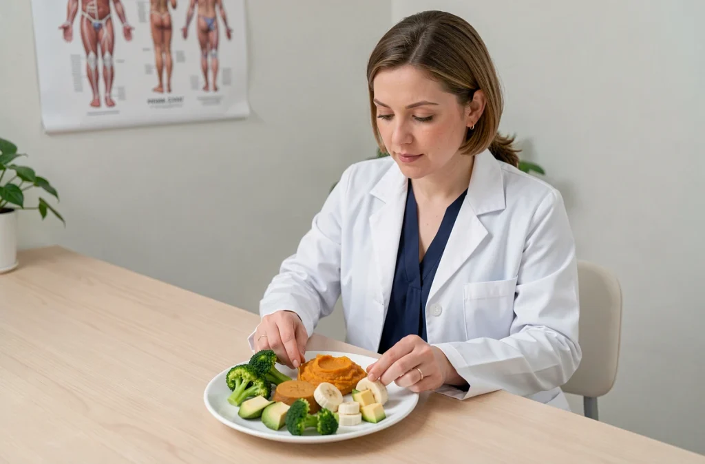 Nutritionniste pédiatrique présentant des aliments adaptés aux bébés pour un développement optimal