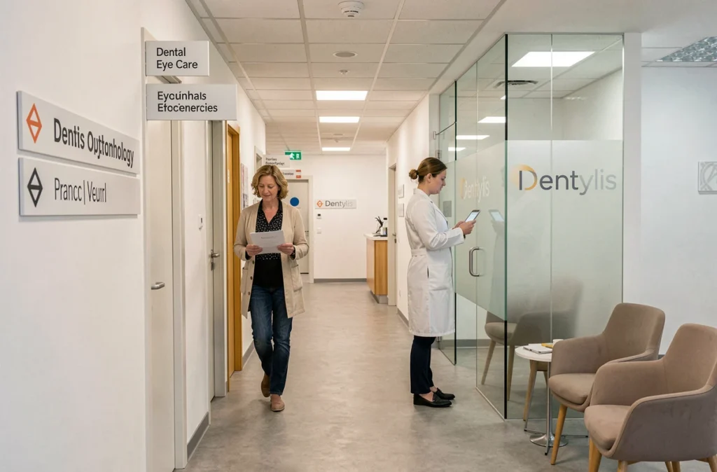 Couloir intérieur du centre dentaire et ophtalmologie Dentylis aux Francs-Bourgeois à Strasbourg