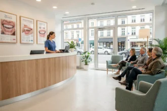 Vue générale d'un centre dentaire moderne dans le Bas-Rhin avec accueil professionnel et salle d'attente lumineuse